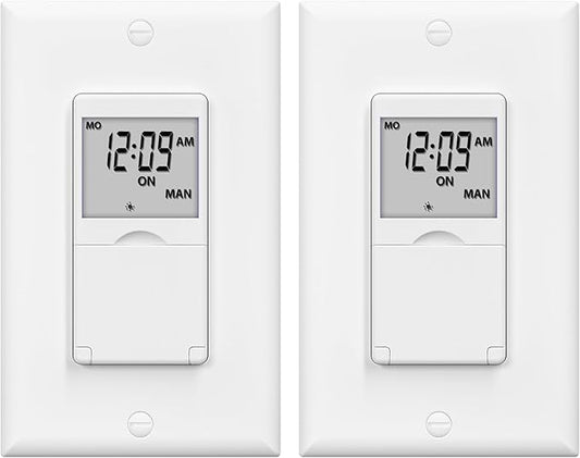 BN-LINK 7 Day Programmable in-Wall Timer Switch for Lights, Digital Light Switch Timer Indoor, Single Pole and 3 Way (Compatible with SPDT) Both Use, Neutral Wire Required, No Backlight, ETL Listed