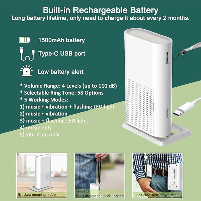 Wireless Caregiver Call Button, Rechargeable Caregiver Pager for Elderly, Call Bell for Elderly at Home,Medical Life Alert Systems for Seniors with Portable Receiver / Emergency Button with Pull Rope
