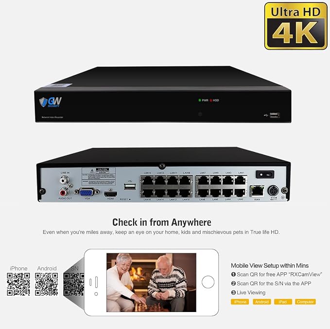 GW Security 16 Channel NVR 4K 8MP PoE 2.8-12mm Varifocal Zoom Security Camera System with 16 x 4K 8MP IP Microphone Waterproof Smart AI Bullet Camera, Face Recognition/Human/Vehicle Detection