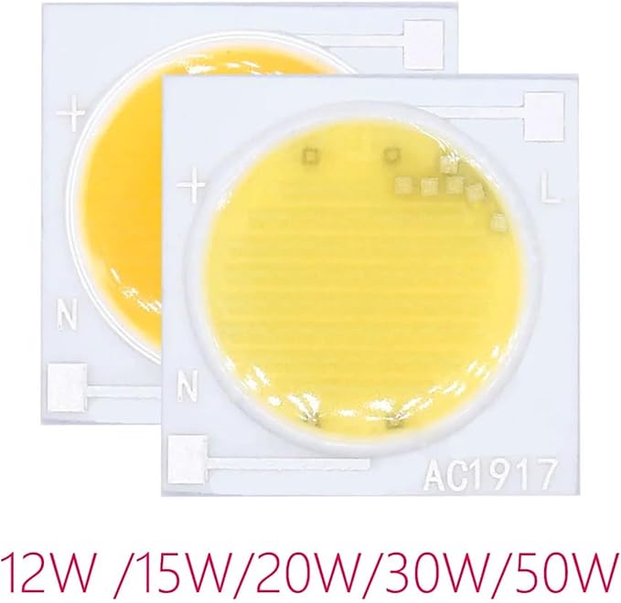 5pcs LED COB Ceramic Chip AC 220V 12W 15W 20W 30W 50W Smart IC Lighting Led DIY Beads for Led Buld Spotlight Warm and Cold White(Cold White,12W 1919mm 220V)