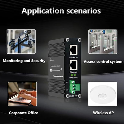 Industrial Gigabit 95W PoE++ Splitter IEEE802.3at/af/bt 24V DC Output PoE Splitter 12V 802.3bt Compliant Gigabit 10/100/1000Mbps Port Power Supply for Security Cameras, Access Control Systems