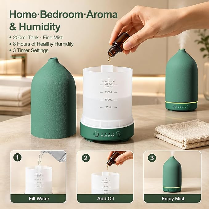 Gooamp 200ML Ceramic Essential Oil Diffuser for Home, Stone Diffuser