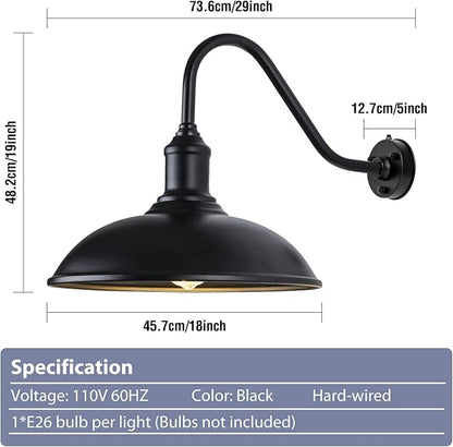 Dusk to Dawn Exterior Farmhouse Lighting 18" Diameter Barn Light Fixture for House with Anti-ponding Bottom, Barn Gooseneck Lighting for Garage Patio Porch (18" Diameter, 1 PC)