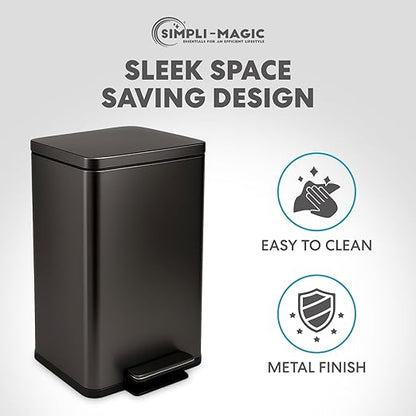Simpli-Magic 13.2 Gallon (50L) Step Trash Can – Kitchen Garbage Can with Slow-Close Lid – Odor Control, Hands-Free, Easy to Clean, Brushed Stainless Steel