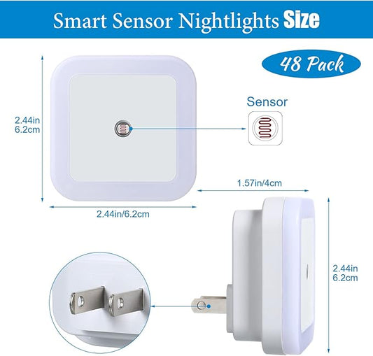 Tuanse 48 Pack LED Night Lights Plug into Wall Smart Sensor Sensor Automatic Night Lamp Nightlights Accessories for Bedroom Bathroom Toilet Stairs Kitchen Hallway(White)