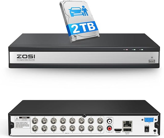ZOSI 16 Channel 1080P Hybrid 4-in-1(TVI/AHD/CVI/CVBS) CCTV DVR with 2TB Hard Drive, AI Human/Vehicle Detection, H.265+ 16CH Surveillance Digital Video Recorder for 2MP Security Cameras, Remote Access