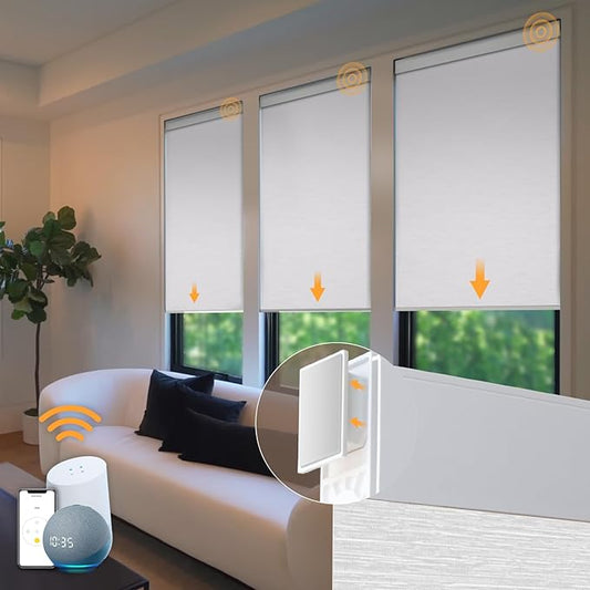 Motorized Automatic Blinds - Cordless Roller Shades with Remote Control, Smart Blinds (White, 29 x 72)