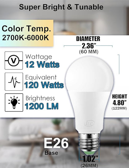 ILC Alexa Light Bulbs, 12W, Smart Light Bulb Compatible with Alexa Required Echo Device, 2700K-6000K Warm White to Daylight Turnable, A19 E26 No Hub Required (6 Packs)