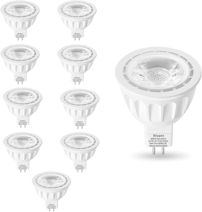 MR16 LED Bulb, 50W Halogen Equivalent, 5W 12V 3000K Soft Warm White, 450Lm GU5.3 Bi-Pin Base, 12V Spotlight Bulb,40 Degree Spot Lighting For Indoor/Outdoor Landscape Track Bulbs-Not Dimmable (10 Pack)