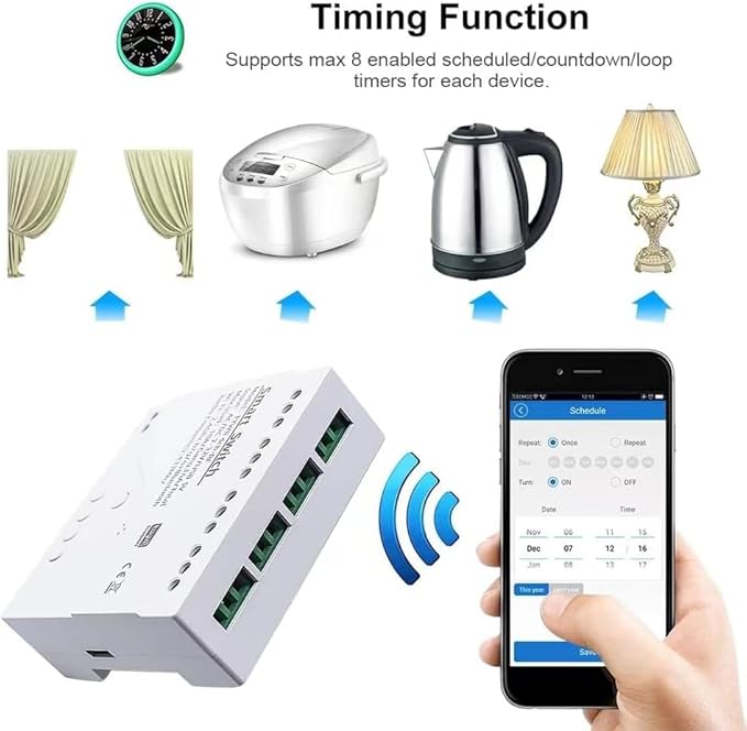 Tuya 4 Channel Updated USB 5V/DC/AC 7-32V, Momentary Inching Self-Locking Relay Module,Tuya App Remote Control,WiFi RF Bluetooth Switch Module,Dry Contact,Compatible with Alexa Goolge Home