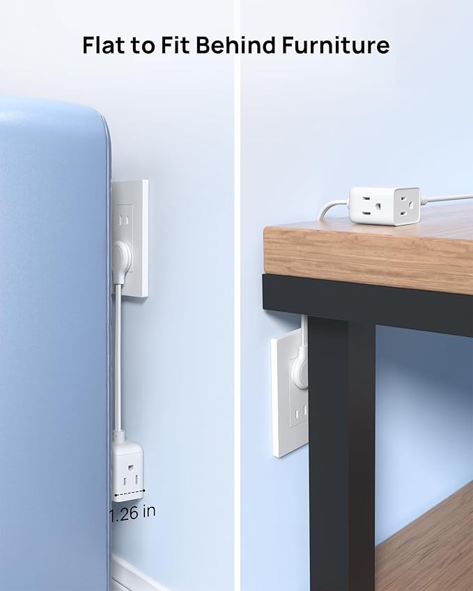 TROND Polarized 2 Prong to 3 Prong Flat Outlet Adapter with 6 Inch Cord, No Blocking 3 Way Flat Plug Outlet Extender Behind Furniture, For Non-ground Socket in Old House Home Office Travel, White