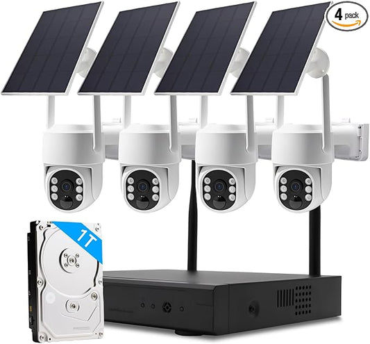 4 Packs WiFi Solar Security Cameras NVR Kits System