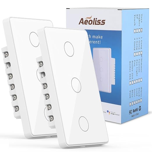 2.4GHz WiFi Smart Touch Wall Single Fire Smart Light Switch, Need Neutral Wire, Glass Panel Light Switch Work with Smart Life/Tuya App, Alexa and Google Home 2 Pack (White 3 Gang)