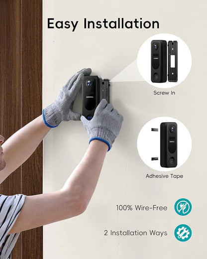 ZUMIMALL Doorbell Camera Wireless No Subscription - 2K Video Doorbell with Chime, 2 Way Audio, Anti-Theft, PIR Human/AI Detection, Local/Cloud Storage, 2.4GHz WiFi, Battery Powered, Work with Alexa