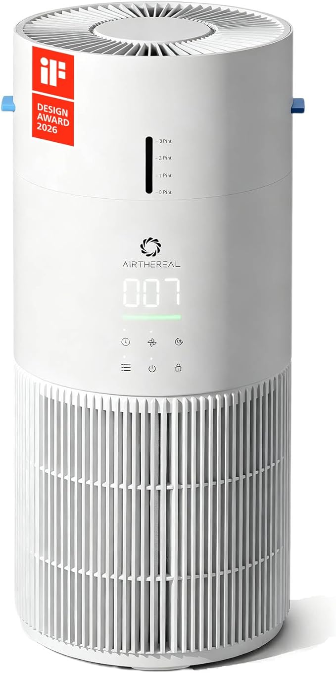 Airthereal 2-in-1 Air Purifier & Humidifier Combo for Large Room up to 1325 ft², 3-Stage Filters, Air Quality Monitor and Quiet Sleep Mode, Evaporative Humidifier with Hygrometer, iF Design Award 2026
