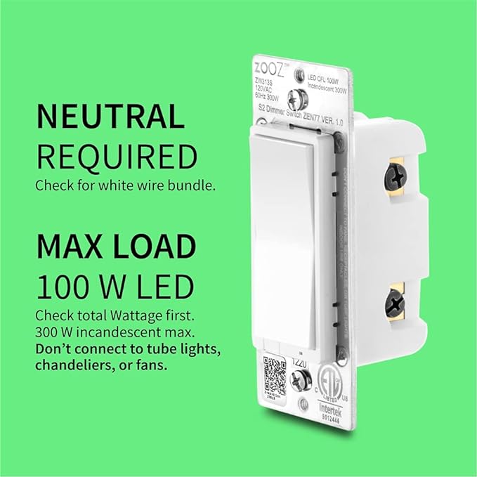 Zooz 800 Series Z-Wave Long Range S2 Dimmer Switch ZEN77 800LR, White | Simple Direct 3-Way and 4-Way Solution (Works with Regular Switches, No Aux Switch Needed) | Z-Wave Hub Required