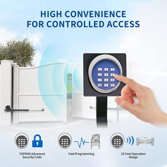 TOPENS TKP3 Wireless Keyless Entry Keypad | For Automatic Swing Sliding Gate Opener and Garage Door Opener, Digital Code Panel, Security Control, Outdoor Use