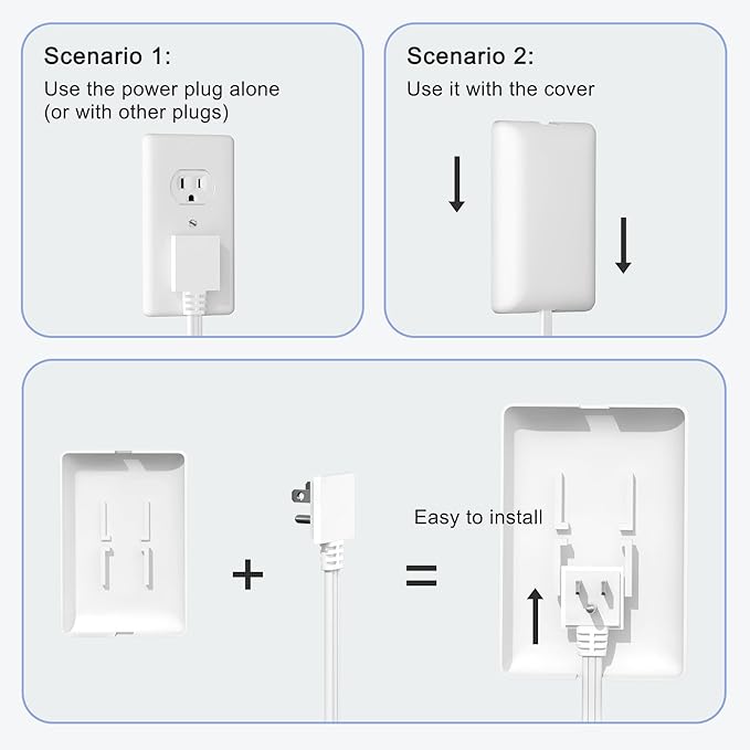 CABOCASA 2 Pack 8FT Ultra Flat Plug Extension Cord Power Strip with 3 Outlets, Patented Detachable Ultra-Thin Outlet Cover Concealer & Ultra-Flat Plug, Max. 13A 125V 1625W ETL Listed, White Color