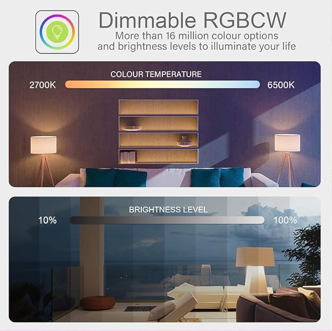 Homekit E12 WiFi Smart RGBCW Light Bulb Dimmable Works with Apple Homekit Siri Voice Control