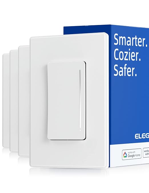 ELEGRP Smart Dimmer Light Switch DTR10, Single Pole Setup, 2.4GHz Wi-Fi Touch Dimmer Compatible with Alexa/Google Assistant, Needs Neutral Wire, No Hub Required, UL Listed, Matte White, 4 Pack