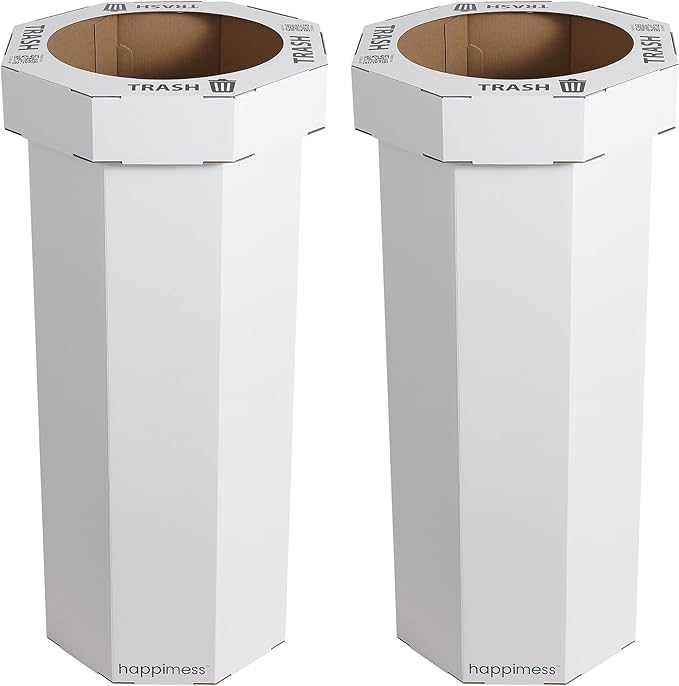 happimess Fleur 25 Gal Trash Can Bin, Cotton White, Set of 2