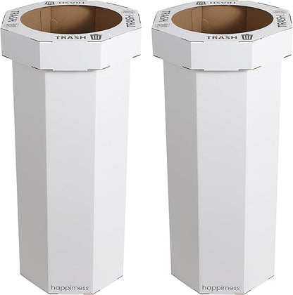 happimess Fleur 25 Gal Trash Can Bin, Cotton White, Set of 2