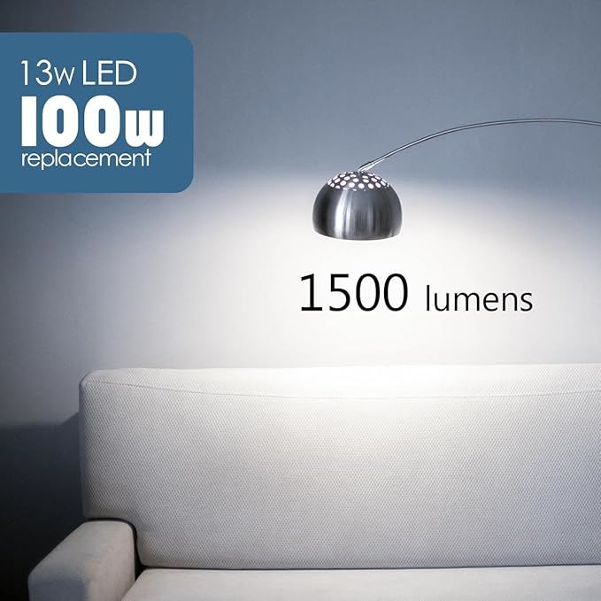 Maelsrlg 100 Watt Light Bulb Equivalent A19 LED - 90 CRI, 13W 1500LM, Daylight 5000K, E26 Base, Non-Dimmable, 120V, Bright White LED Light Bulbs for Home, 6-Pack