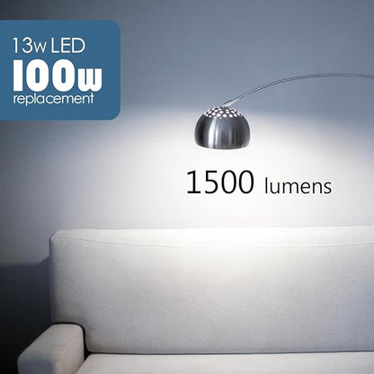 Maelsrlg 100 Watt Light Bulb Equivalent A19 LED - 90 CRI, 13W 1500LM, Daylight 5000K, E26 Base, Non-Dimmable, 120V, Bright White LED Light Bulbs for Home, 6-Pack