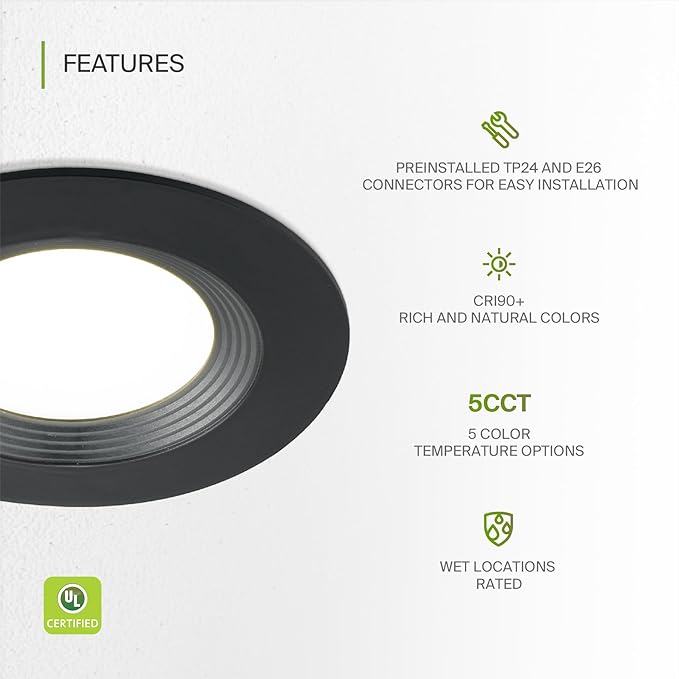 ASD 6 Pack Black Retrofit LED Recessed Lighting 6 Inch - 12W 2700K-5000K 1009LM Can Lights for Ceiling 6 Inch, Dimmable Black Recessed Lights, Baffle Trim Wet Rated Wafer Lights, UL