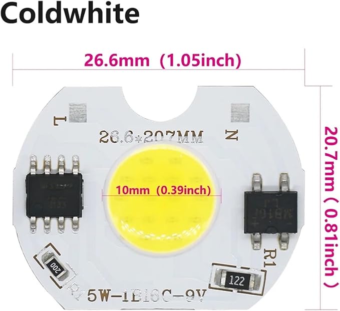 5pcs LED COB Lamp Bead 5W 9V COB Chip 220V Smart IC No Need Driver DIY Flood Light Led Bulb Spotlight Chip Lamp Warm Or White(Coldwhite)