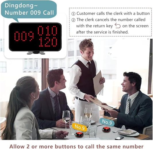 Wireless Waiter Call System with 1 Number Display Screen/3 Watch Pager/20 Waterproof Table Call Button/1 Signal Booster for Restaurant Café Bar Hotel 500+ Feet (Vibration + Buzzer + LED)