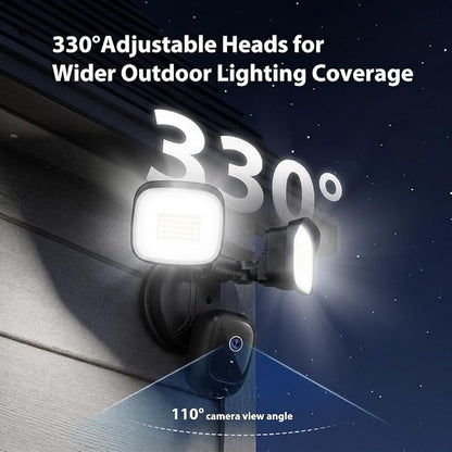 2K Hardwired Flood Light Camera, 3500LM Dual-Head Outdoor Security Camera with Color Night Vision, 5G/2.4G WiFi, PIR Motion Detection, Siren, 2-Way Audio, IP65, Compatible with Alexa, Black