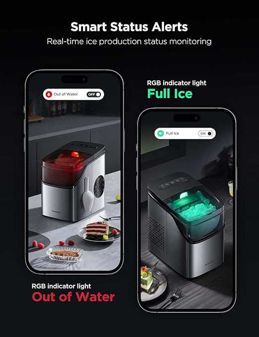 GoveeLife Smart Ice Maker, 9 Ice Cubes in 6 Mins 3 Sizes, 26lbs/Day, Silver | Countertop Ice Maker with App & Voice Control, Self Cleaning, RGB Lights, Portable Ice Machine with Scoop for Kitchen, Party