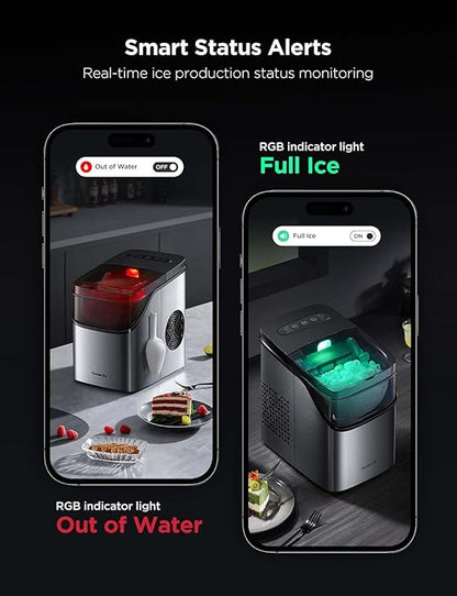 GoveeLife Smart Ice Maker, 9 Ice Cubes in 6 Mins 3 Sizes, 26lbs/Day, Silver | Countertop Ice Maker with App & Voice Control, Self Cleaning, RGB Lights, Portable Ice Machine with Scoop for Kitchen, Party