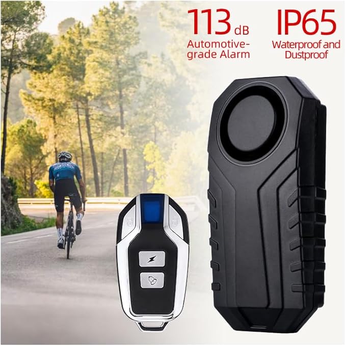 AIJING 113db Bike Alarm with Remote, Loud Anti Theft Alarm for Bicycle Golf Car, IP65 Waterproof Vibration Sensor Alarm System, Wireless Siren for E-Bike, Motorcycle,Trailer, Mailbox, Scooter (A1)