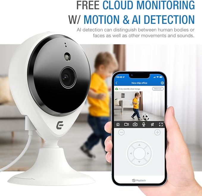 Smart Security Camera Indoor Plug-in Wired, 2 Pack 1080p IP/WiFi Cam for Home Pet Elder Video Monitoring, Two-Way Audio + Phone App, Motion Detection, Compatible with Alexa (White)