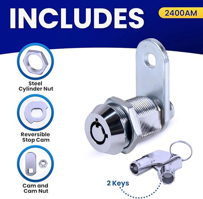FJM Security MEI-2400AM-KD Tubular Cam Lock for Smart Home, Cabinet Locks Baby Proofing Solution, Door Lock & Drawer Lock for Home Improvement, with 7/8" Cylinder, Keyed Different, Chrome