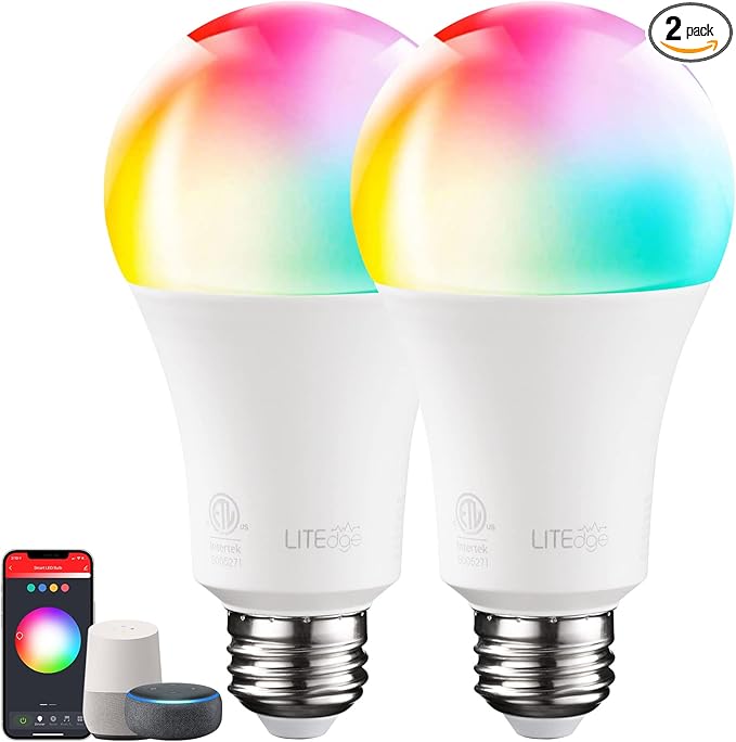 TORCHSTAR A21 Smart Light Bulbs, WiFi & Bluetooth, Compatible with Alexa, Echo, and Google Home, 2000K-5000K RGBCW Smart LED Bulb, No Hub Required, 75W Equivalent, E26 Base, Pack of 2