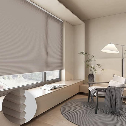 Cellular Shades Light Filtering Honeycomb Blinds for Indoor Windows, Cordless Cellular Shades 1.5 inch Cell Pleated for Bedroom Home Office, Custom Size, Half Shading Golden Brown