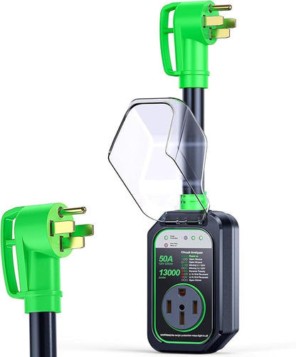 GEARGO RV Surge Protector 50 Amp, 𝟐𝟎𝟐𝟔 𝐍𝐞𝐰 𝐔𝐩𝐠𝐫𝐚𝐝𝐞𝐝 50 Amp Surge Protector for RV, RV Circuit Analyzer IP68 Waterproof, RV Adapter Plug for Camper Travel Trailers