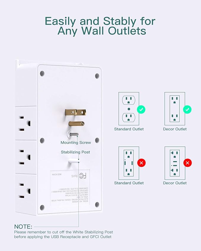 Addtam Multi Plug Wall Outlet, Surge Protector Wall Mount with 12 Outlet Extender 4 Sides and 3 USB Ports (1 USB-C), Outlet Splitter Power Strip for Home Office Dorm Room Essentials, White