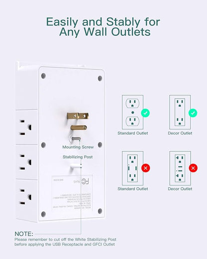 Addtam Multi Plug Wall Outlet, Surge Protector Wall Mount with 12 Outlet Extender 4 Sides and 3 USB Ports (1 USB-C), Outlet Splitter Power Strip for Home Office Dorm Room Essentials, White