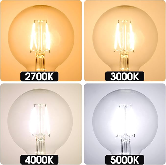 E ENERGETIC LIGHTING Dimmable LED Edison Light Bulb, G25 (G80) 500LM Globe Bulb, 60W Equivalent, 4000K Cool White, Christmas Light, E26 Standard Base, ETL Listed, 6-Pack