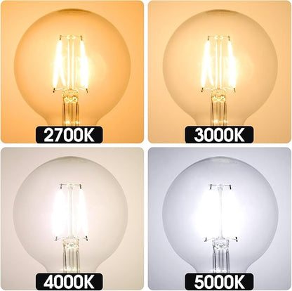 E ENERGETIC LIGHTING Dimmable LED Edison Light Bulb, G25 (G80) 500LM Globe Bulb, 60W Equivalent, 4000K Cool White, Christmas Light, E26 Standard Base, ETL Listed, 6-Pack
