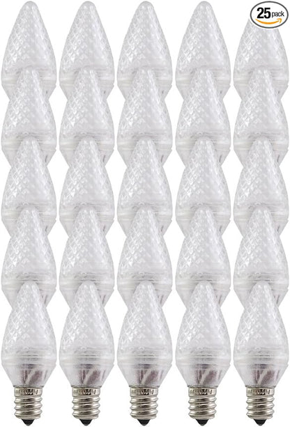 Aurio Lighting LED C7 Light Bulbs, E12 Sockets, Warm White, Commercial Grade Replacement Lamps, Christmas or Year Round, 25 Pack