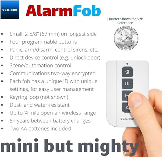 YOLINK AlarmFob Smart Security Fob - Arm/Disarm, Panic Button, Siren Control & More, LoRa Extreme Long (up to 1/4 Mile Open-air) Range (Hub Required for Full Functionality)