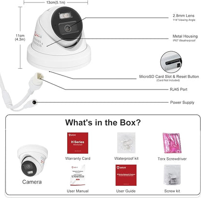 Anpviz 8MP IP PoE Camera, Strobe Light and Audio Alarm, Metal Turret 4K Security Camera Outdoor, 2 Way Audio, Color Night Vision, Human/Vehicle Detection, IP67 Waterproof, 2.8mm Lens, IPC-D3683WD-SA