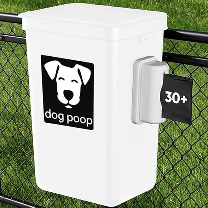 Moryimi Dog Poop Trash Can Outside, 3.1 Gallon Dog Waste Trash Can with Trash Bag Dispenser, Outdoor Dog Poop Trash Can with Lid, White Hanging Trash Can for Fence, Garbage, Outdoors, Counter Top