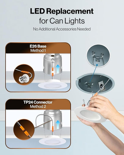 Sunco 12 Pack 5CCT LED Recessed Lighting 4 Inch with Night Light, 2700K/3000K/4000K/5000K/6000K Selectable, Dimmable Lights, 8W, 770LM, Damp Rated, Retrofit Installation - ETL
