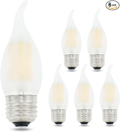 Chandelier LED Light Bulbs 40W Equivalent E26 Base,Dimmable 4W 2700K Warm White,B11 E26 Candelabra Bulb Frosted Flame Bent Tip Shape,6 Pack